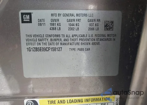 2012 Chevrolet Malibu Ls z USA, uszkodzony, nr VIN 1G1ZB5E09CF158127